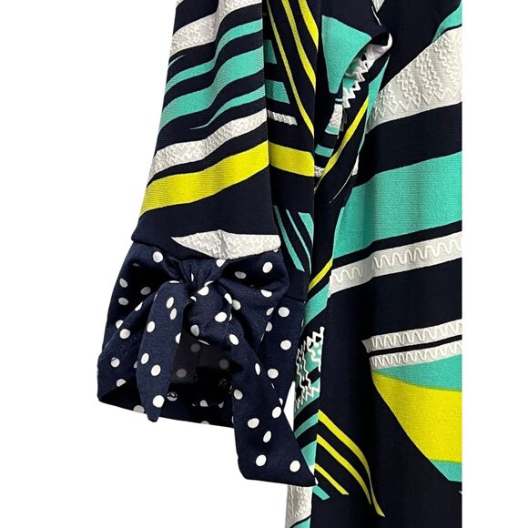 Madison Leigh Dress Womens‎ 16 Multicolor Striped Polka Dot 3/4 Sleeve Bow Trim - Picture 5 of 11